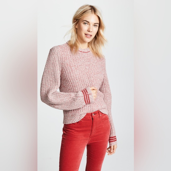 NWT RAG & BONE Cheryl Stripe Cuff Wool Blend Sweater In Grey Red - Picture 4 of 9